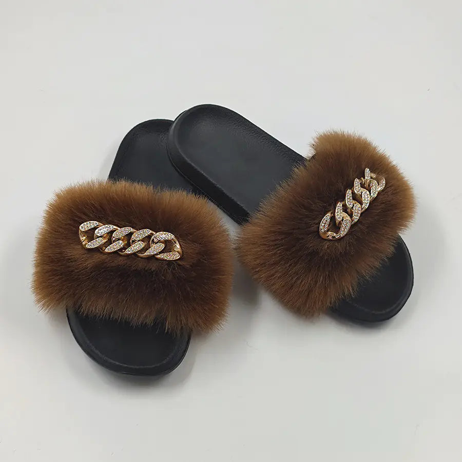 Plush Imitation Fox Fur Flop Flops