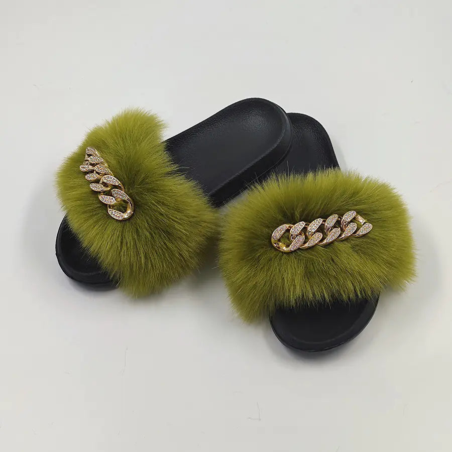 Plush Imitation Fox Fur Flop Flops