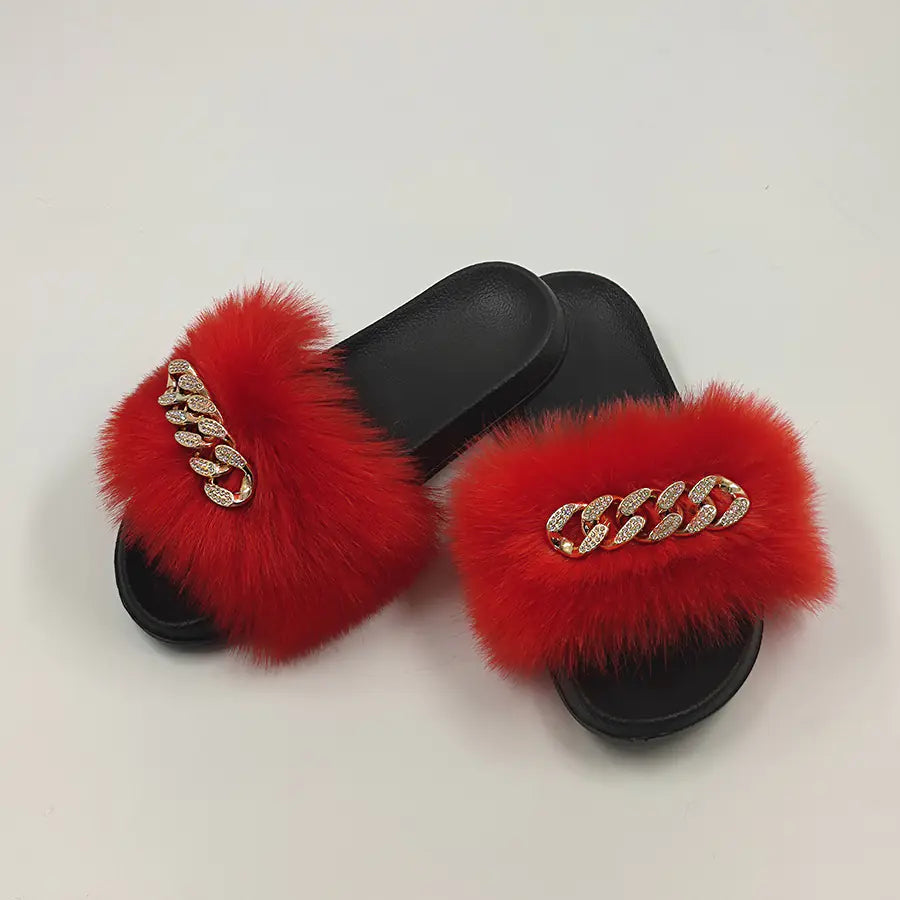 Plush Imitation Fox Fur Flop Flops