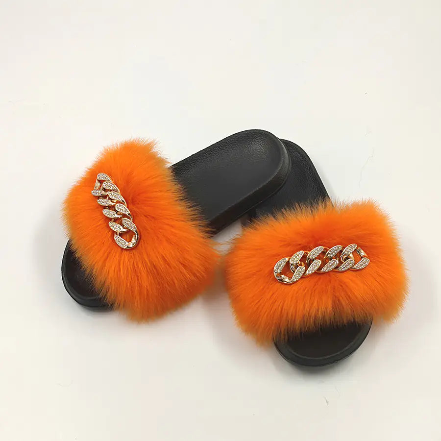 Plush Imitation Fox Fur Flop Flops