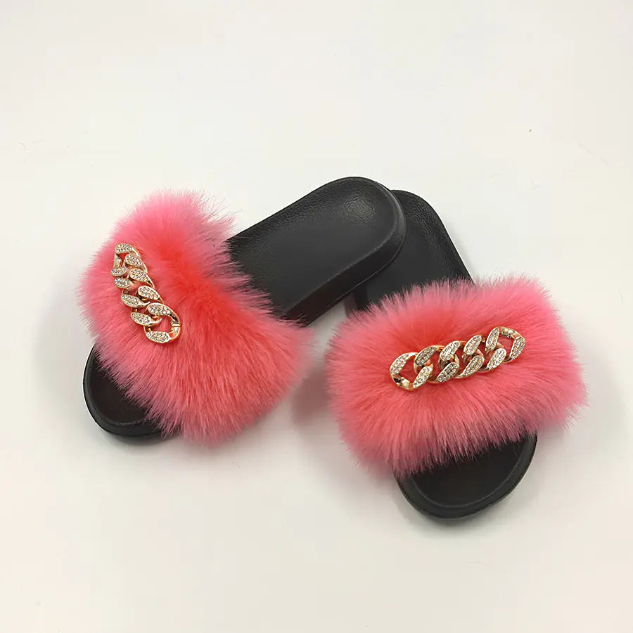 Plush Imitation Fox Fur Flop Flops
