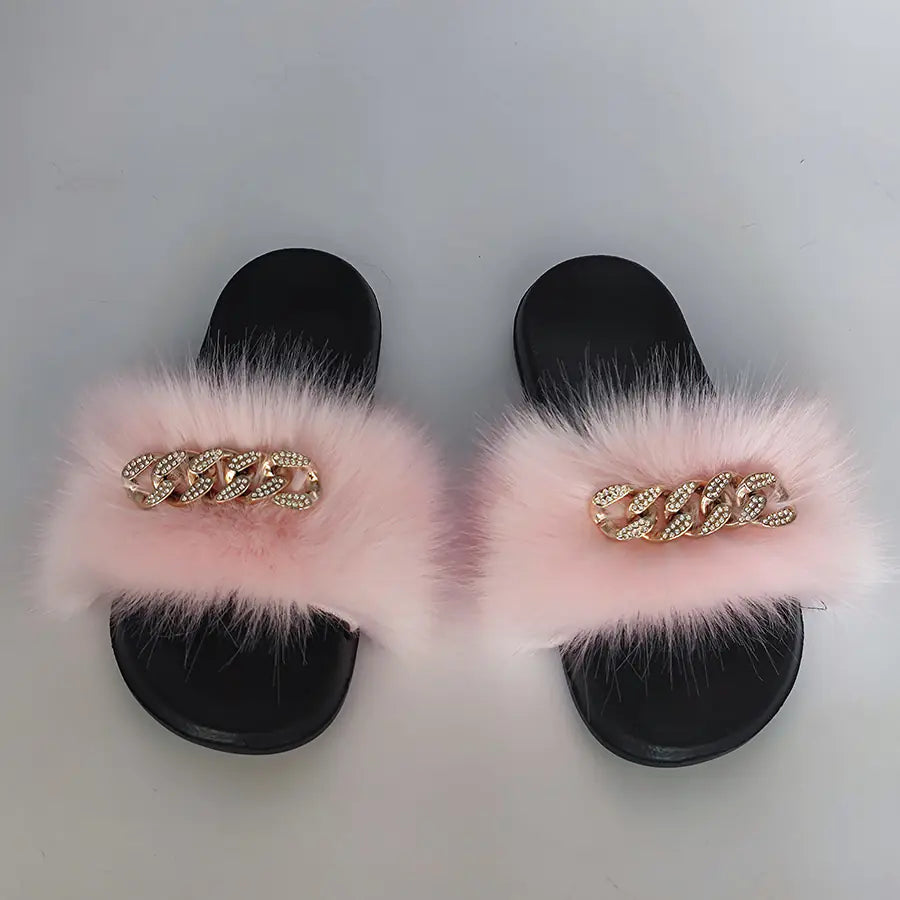 Plush Imitation Fox Fur Flop Flops