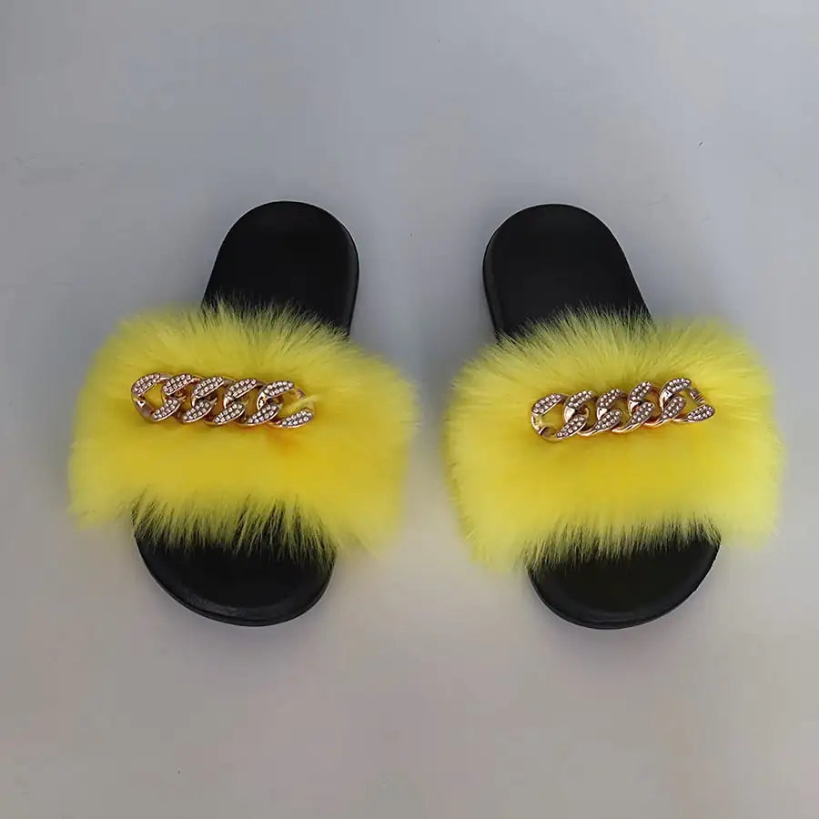Plush Imitation Fox Fur Flop Flops