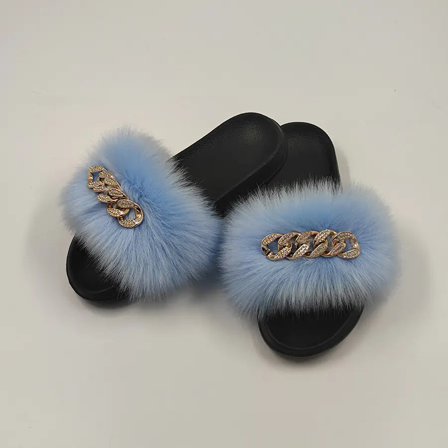 Plush Imitation Fox Fur Flop Flops