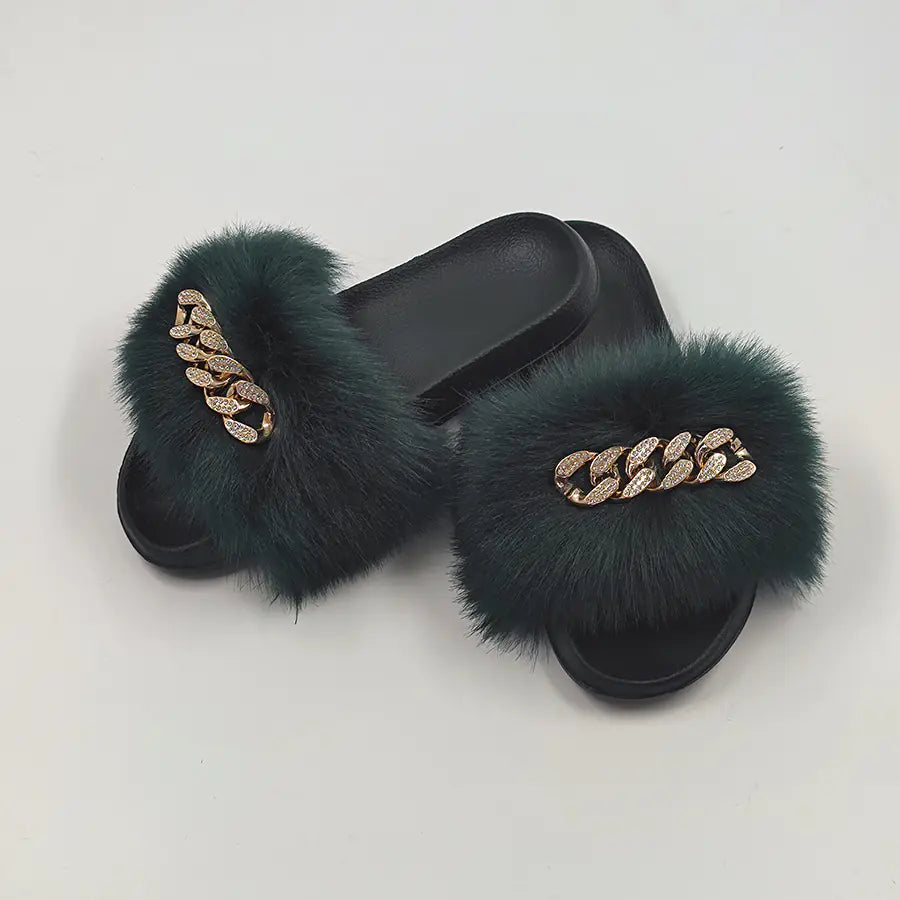 Plush Imitation Fox Fur Flop Flops