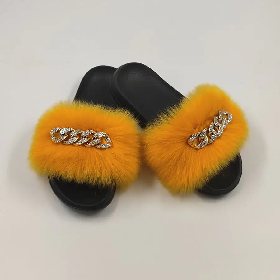Plush Imitation Fox Fur Flop Flops