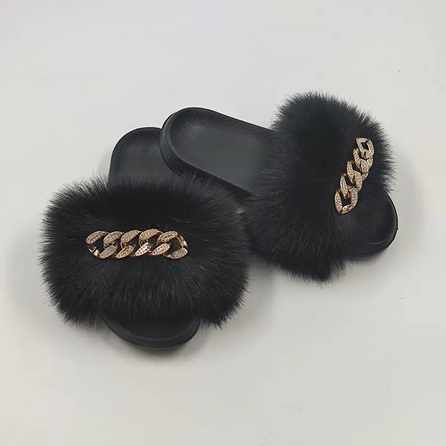 Plush Imitation Fox Fur Flop Flops
