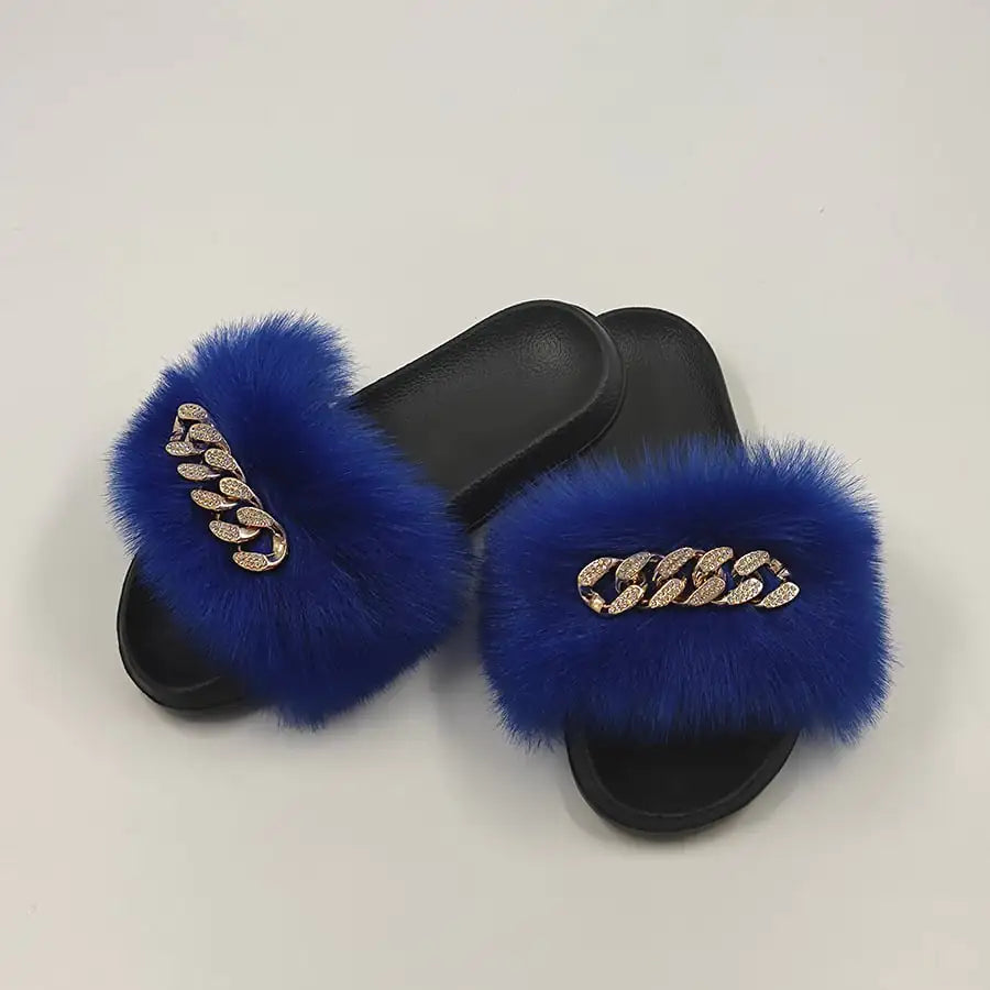 Plush Imitation Fox Fur Flop Flops