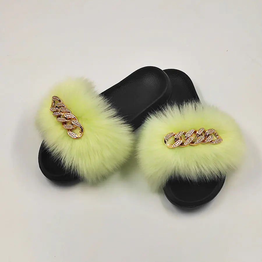 Plush Imitation Fox Fur Flop Flops