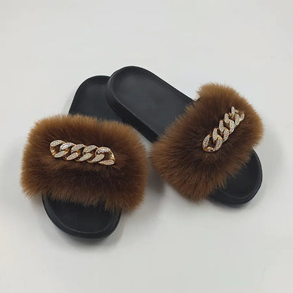 Plush Imitation Fox Fur Flop Flops