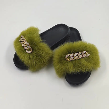 Plush Imitation Fox Fur Flop Flops