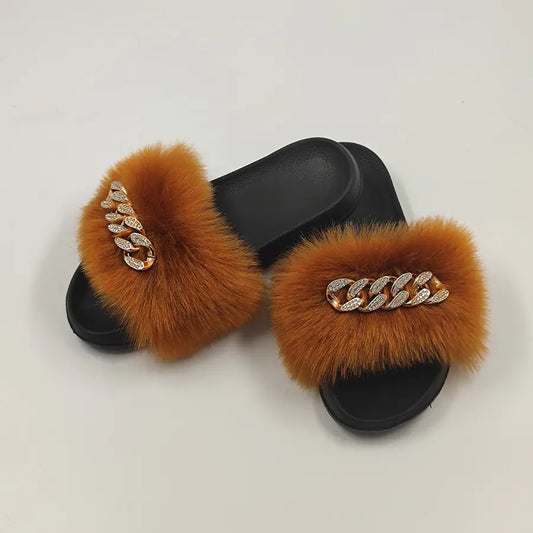 Plush Imitation Fox Fur Flop Flops
