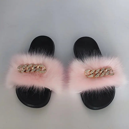 Plush Imitation Fox Fur Flop Flops