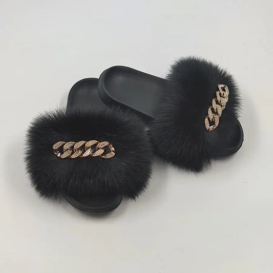 Plush Imitation Fox Fur Flop Flops