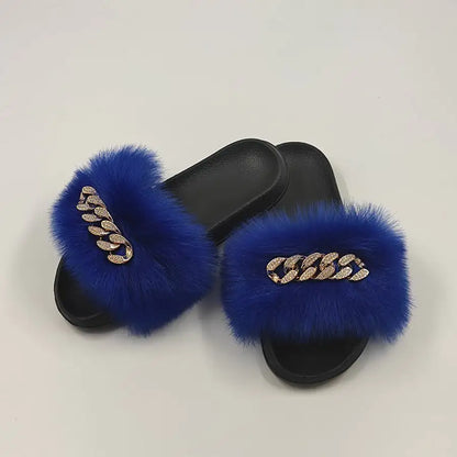Plush Imitation Fox Fur Flop Flops