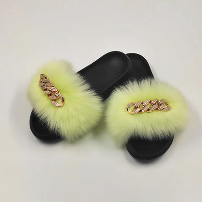 Plush Imitation Fox Fur Flop Flops